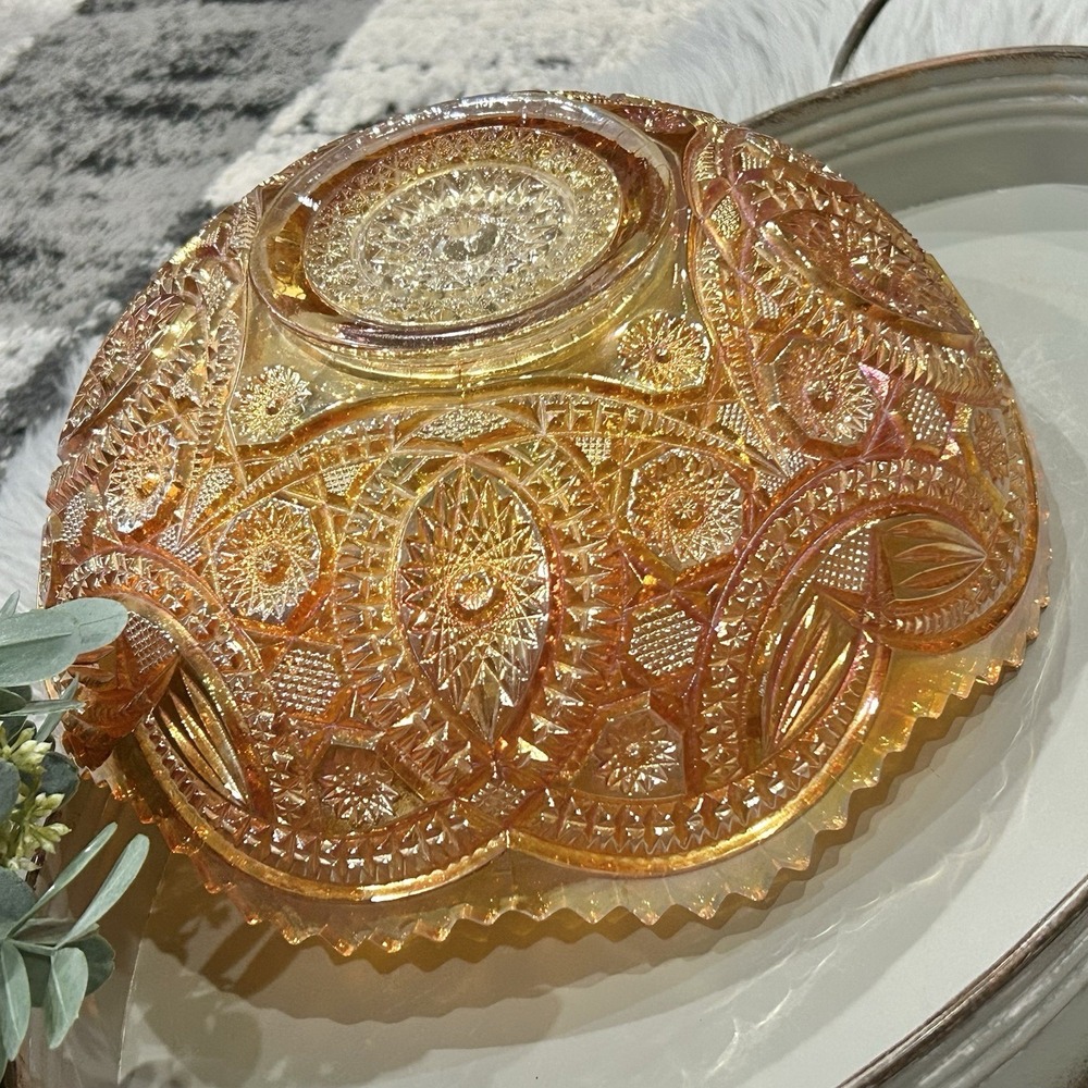 Imperial Carnival Glass Marigold Hobstar and Arches Design Rare Bowl 10"